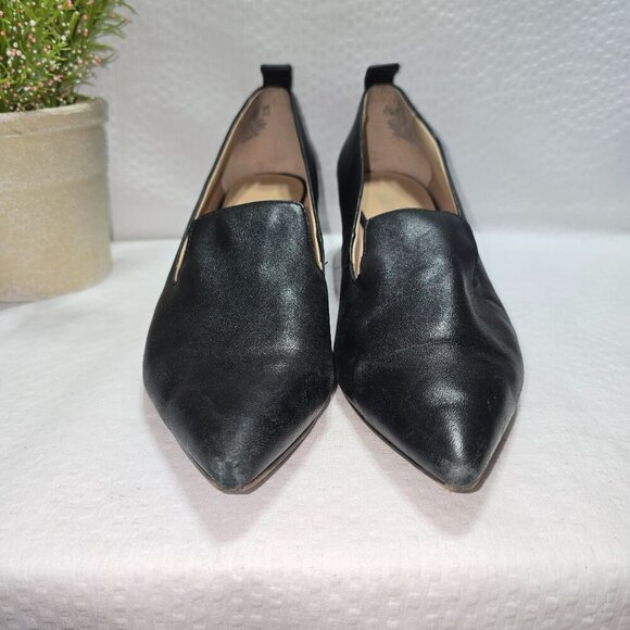FRANCO SARTO BLACK PUMP WITH WEDGED TORTOISE HEEL LEATHER UPPER WOMENS SIZE 8.5 - Picture 1 of 10